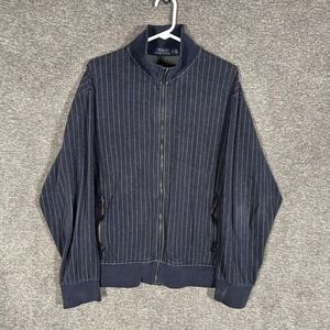 Polo Ralph Lauren Jacket Mens Large Blue Pinstripe Full Zip Fleece Bomber
